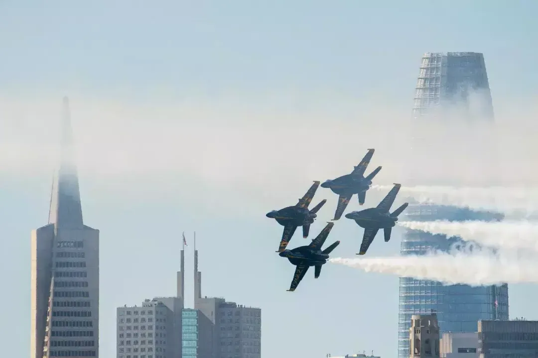 Blue Angels flying over the city